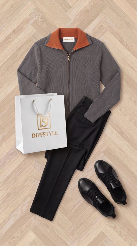Dıffstyle kişi geyim dəsti - Trikotaj sviter: boz rəngdə, ön hissədən — Bakı