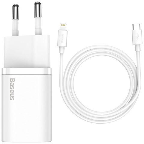 Charger + Kabel TYPE-C↔Lightning 20W Baseus Super SI White — Bakı