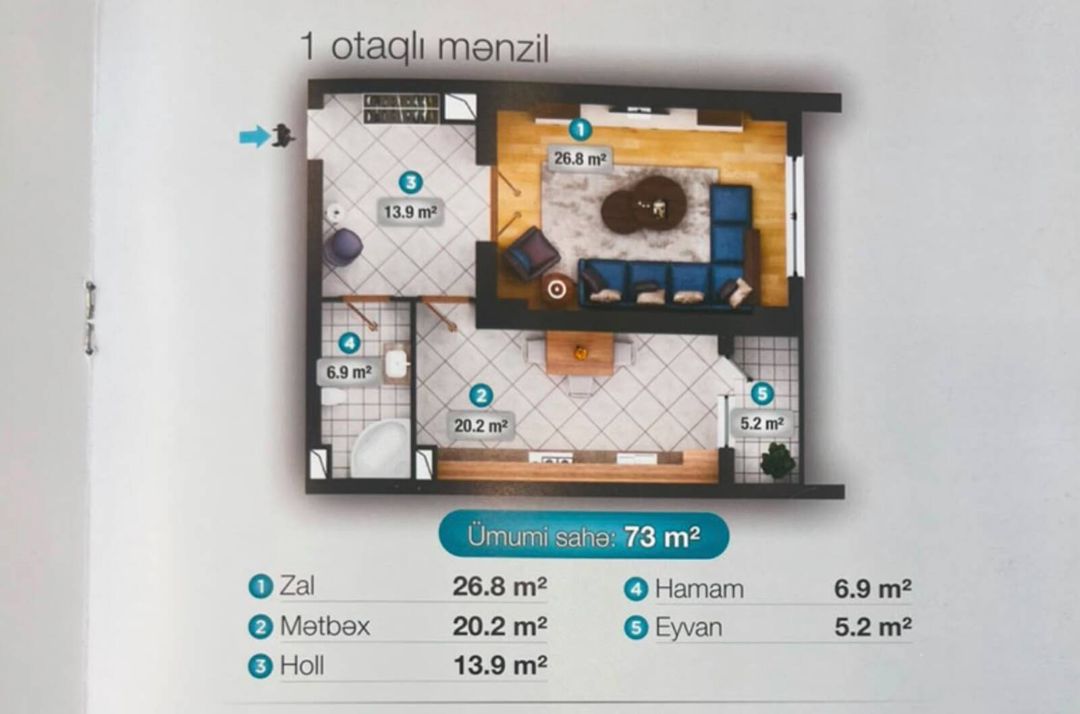 Satılır 1 otaqlı yeni tikili 73 m² — Mənzil, Bakı (3)
