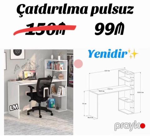 Düz masa, Stulsuz, Polkalı, Siyirməsiz, Sadə laminat — Bakı