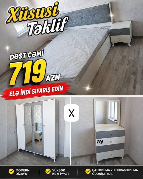 Yataq otağı mebel dəsti Tərkibi: - İki nəfərlik çarpayı (yumşaq — Bakı