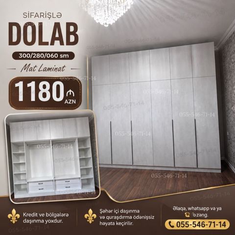Düz dolab, Yataq otağı üçün, Paltar üçün, Açılan, Quraşdırıla bilən, 6 qapı — Bakı