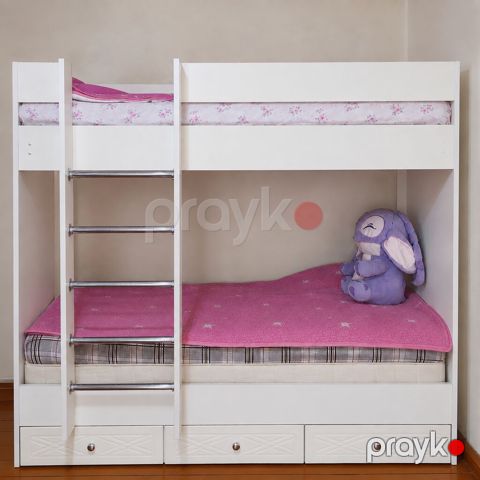 Uşaq üçün iki mərtəbəli çarpayı - Rəng: ağ - Material: ağac karkas