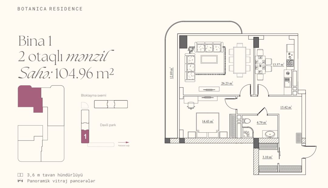 Satılır 2 otaqlı yeni tikili 104.9 m² — Mənzil, Bakı (6)
