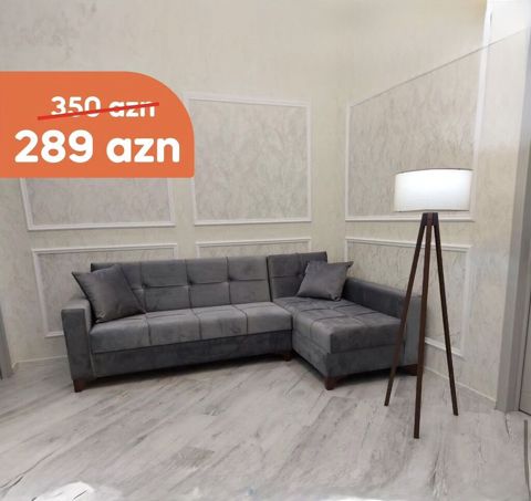 Künc divan – boz rəng, müasir minimalistik dizayn - L şəklində — Bakı
