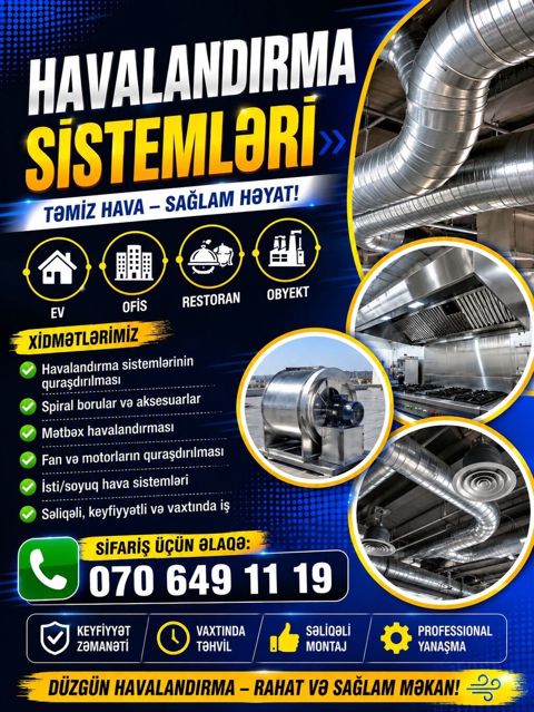 Havalandırma sistemləri – Təmiz hava, sağlam məkan Xidmət sahələri — Qobu