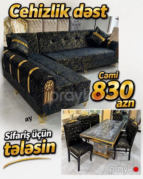Cehizlik dəst – geniş və zərif dizaynlı salon və yemək otağı — Digah