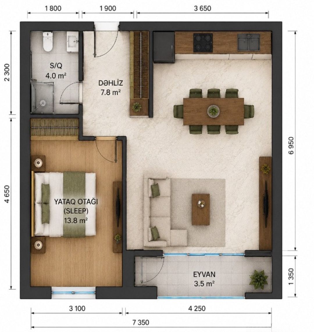 Satılır 1 otaqlı yeni tikili 45.5 m² — Mənzil, Bakı (4)