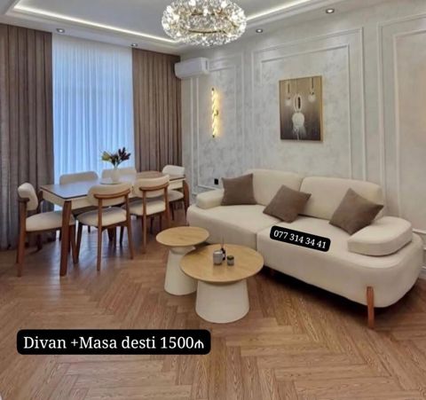 Divan + Masa dəsti – 1500₼ - Müasir skandinaviya üslubunda dəst: krem — Xırdalan