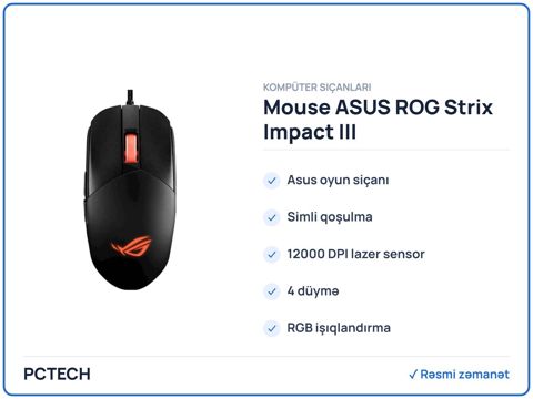 Kompüter siçanı ASUS ROG Strix Impact III (90MP0300-BMUA00) — Bakı