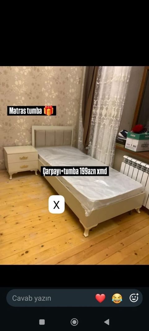 Çarpayı + tumbadan ibarət dəst - Rəng: krem/ivory tonları - Dizayn — Bakı