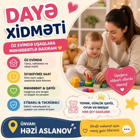 Daya xidməti – uşaqlara sevgi və diqqətlə baxım - Öz evimdə: Təmiz — Bakı