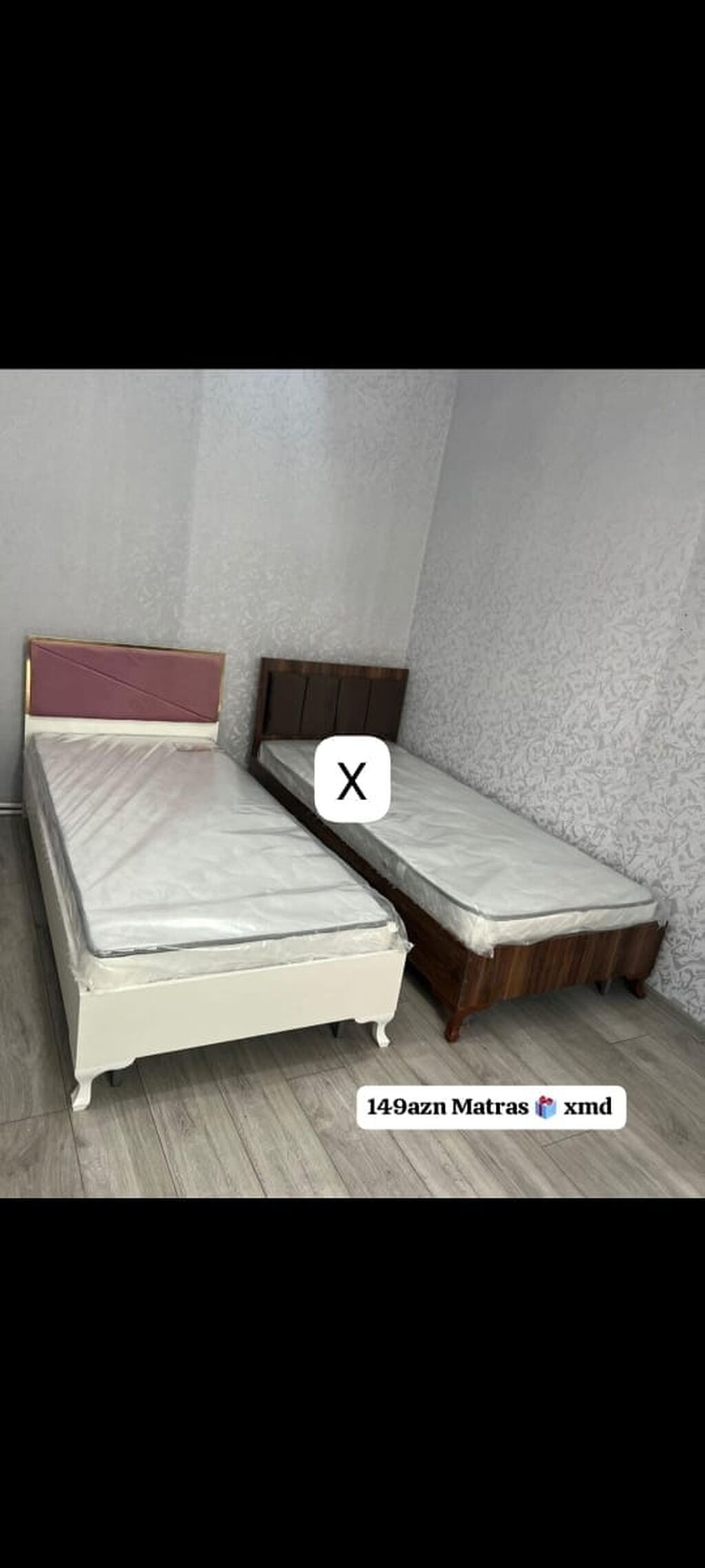 Tək nəfərlik çarpayı + matras dəsti - İki model: ağ korpuslu, çəhrayı — Yataqlar, Bakı