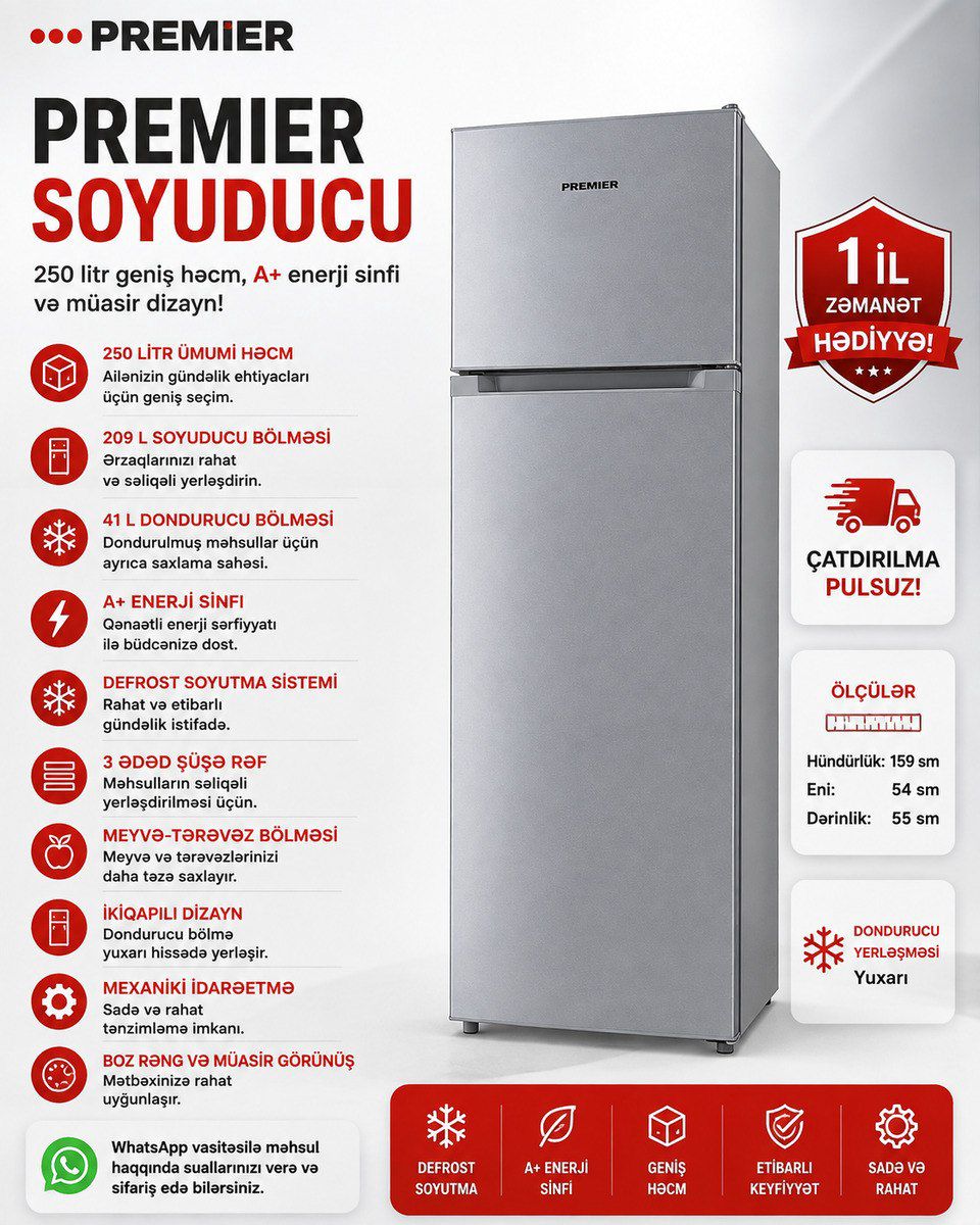 Soyuducu Premier PRM-250TFDF-I — Ev texnikası, Xırdalan