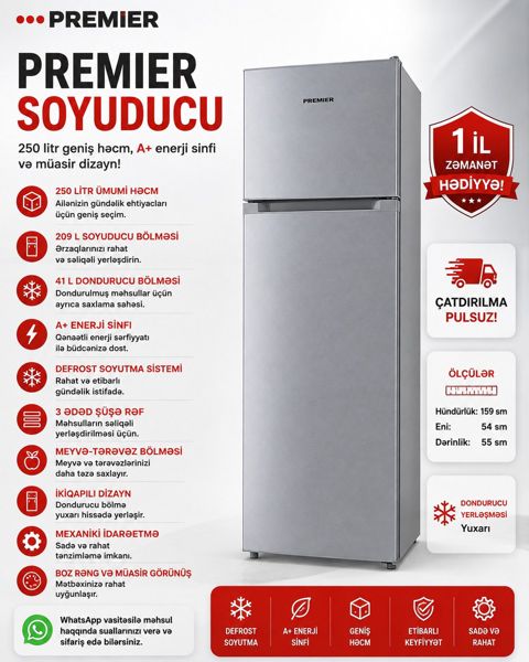 Soyuducu Premier PRM-250TFDF-I — Xırdalan