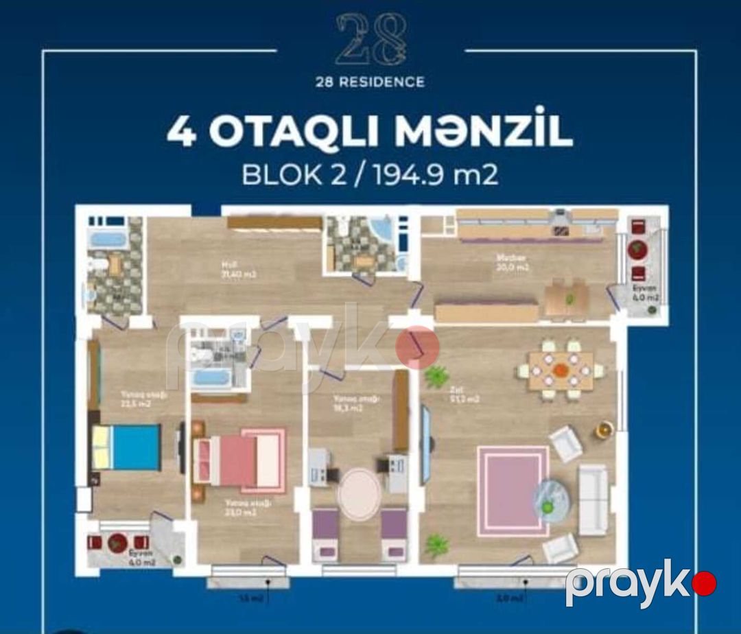 Satılır 4 otaqlı yeni tikili 195 m² — Mənzil, Bakı (4)