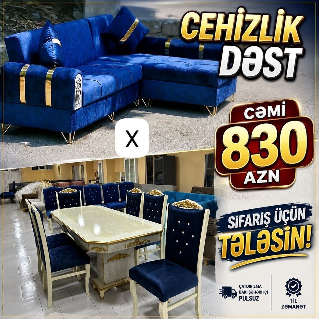Cehizlik dəst – salon və yemək otağı üçün uyğun kombinasiya. Tərkib — Yumşaq mobilya dəstləri, Bakı