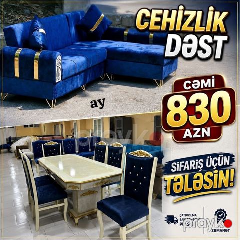 Cehizlik Dəst – mavi məxmər və qızılı aksentlərlə Komplektin tərkibi — Digah