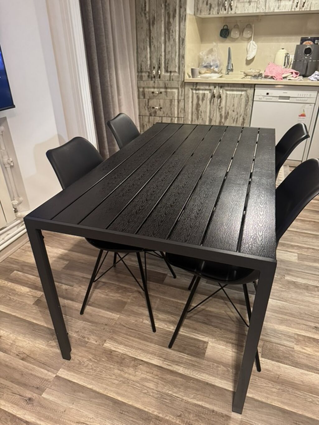 Qara rəngli yemək masası və 4 ədəd stul dəsti - Dizayn: Minimalist — Mebel, Masazır (2)