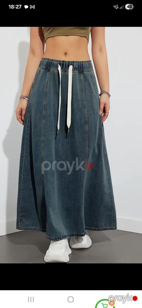 M raz teze Qadınlar üçün uzun denim ətək: - Model: A-kəsim, geniş və — Digah