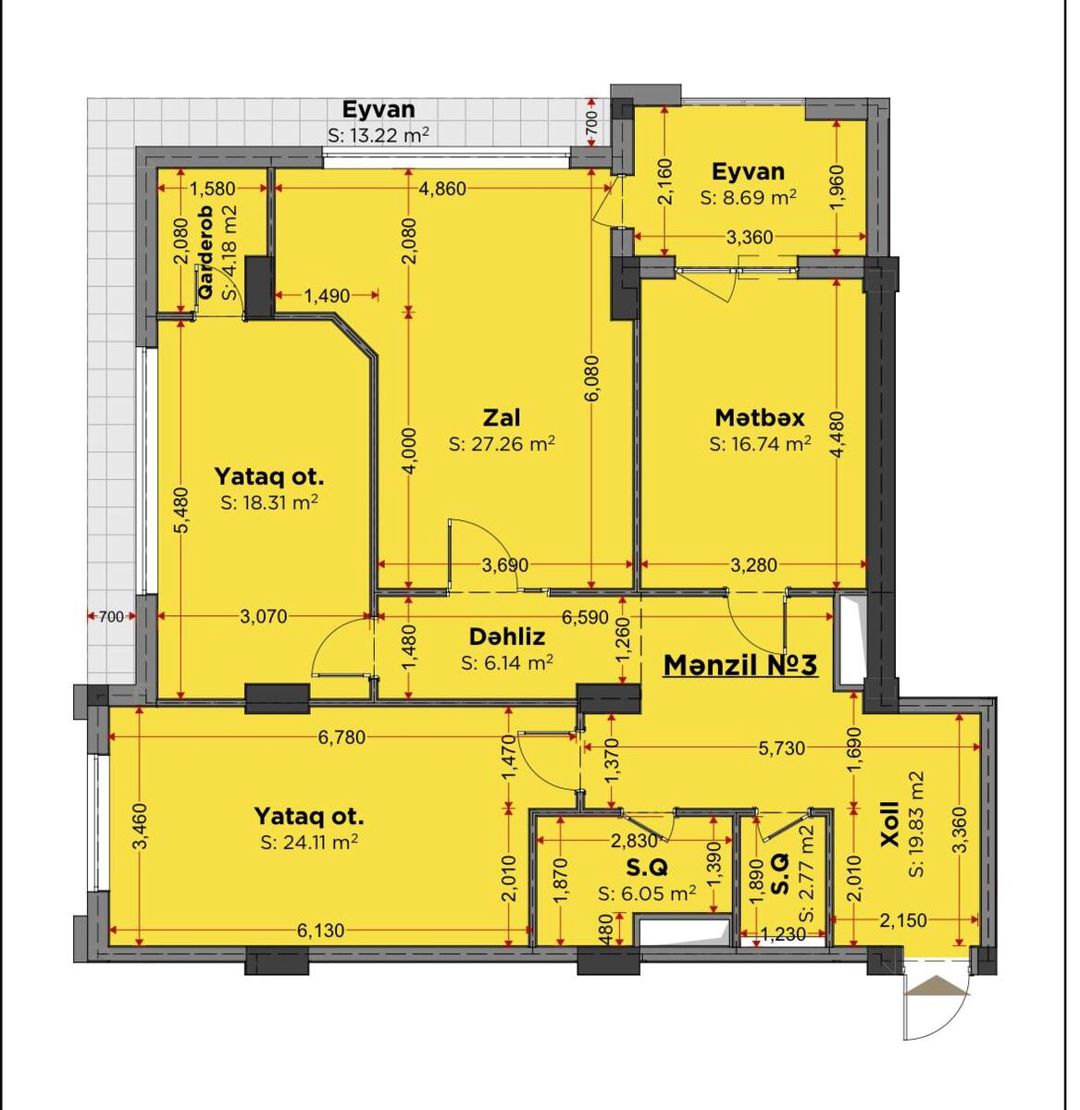 Satılır 3 otaqlı yeni tikili 150 m² — Mənzil, Bakı (2)