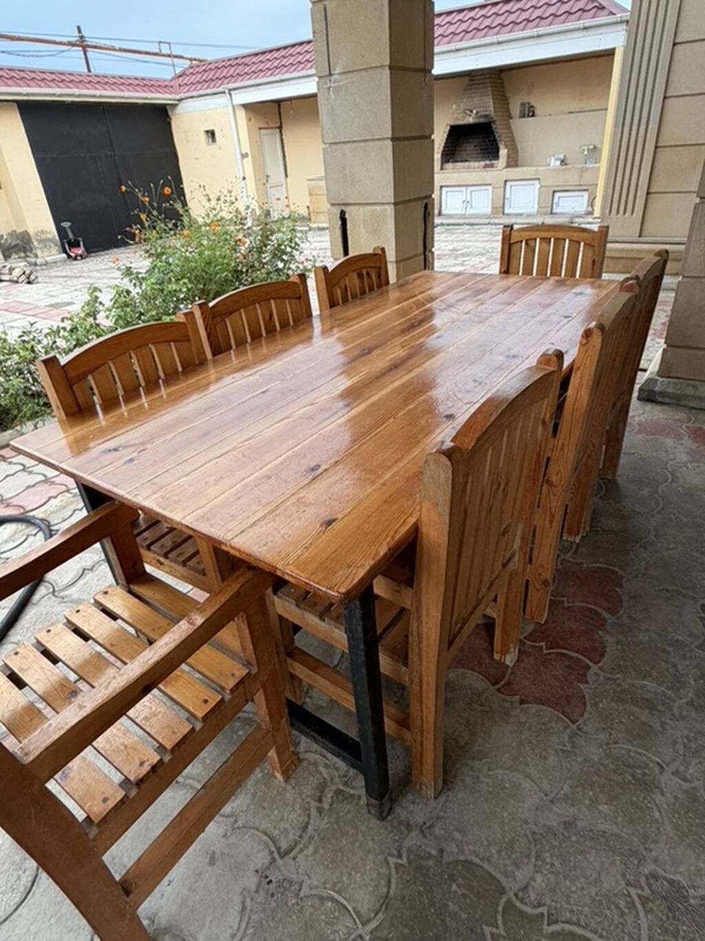 İşlənmiş, Dördbucaq masa, 8 stul, Açılmayan, Stullar ilə, Taxta, Azərbaycan — Mebel, Digah (3)