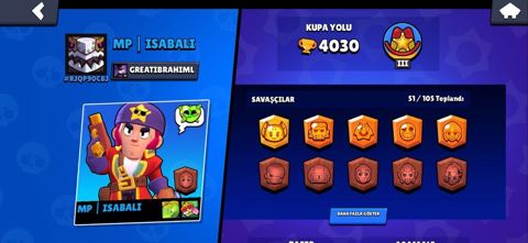 Brawl Stars hesabı – MP Isabalı - Kupa yolu: 4030 - Liqa nişanı — Digah