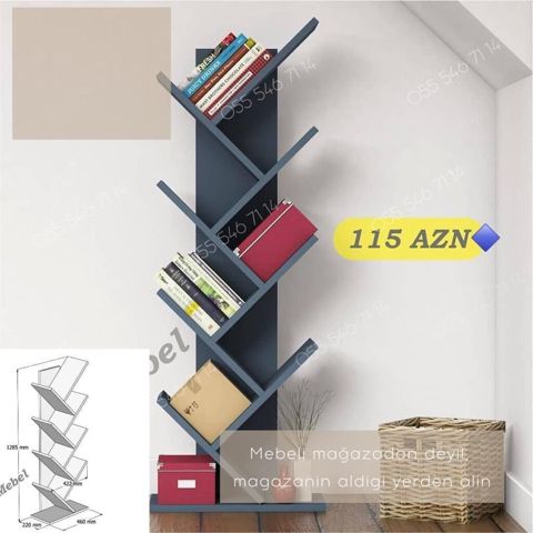 Məhsul: Kitab rəfi (şaquli “ağac” dizaynı) - Rəng: Tünd boz/grafit — Bakı