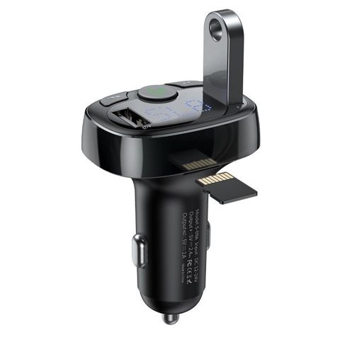 Car FM Baseus Transmitter T Type 1USB+SD Black — Bakı