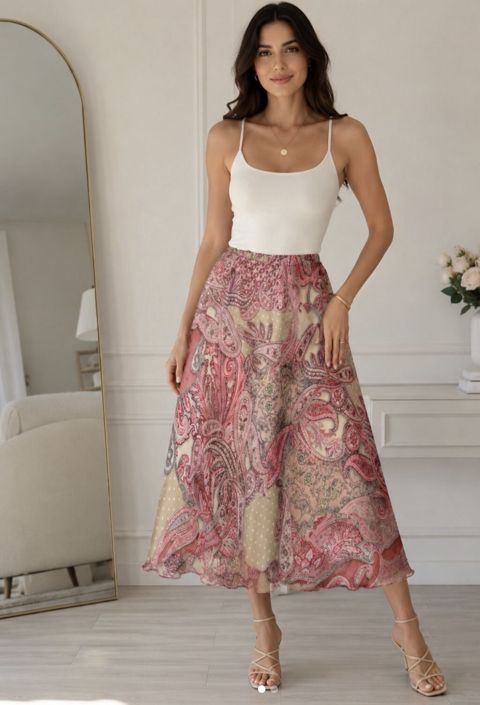 Ipek midi ətək – paisley naxışlı Italy - Model: A-kəsim, midiya qədər — Bakı