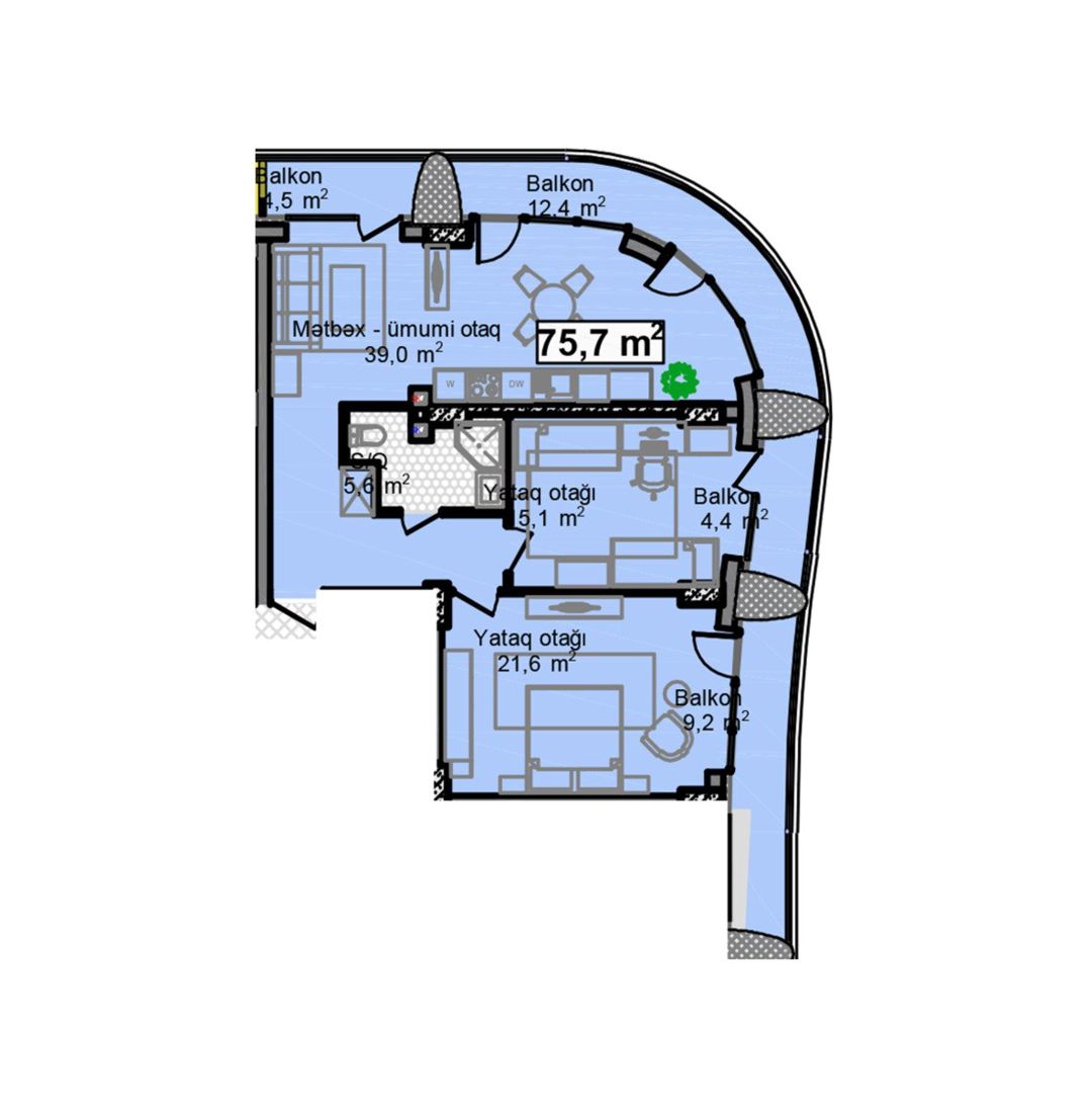 Satılır 3 otaqlı yeni tikili 106.2 m² — Mənzil, Bakı (7)