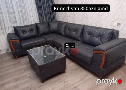 Künc divan və jurnal masası dəsti - Model: L formalı künc divan