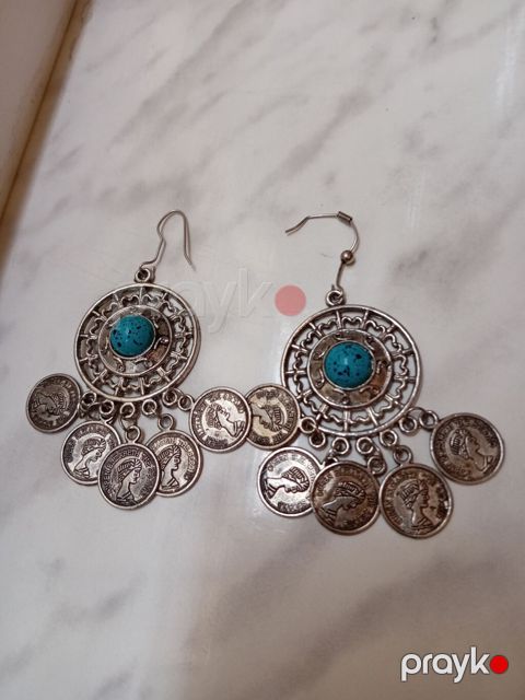 Bohem tərzində sallantılı sırğa cütü - Material: metal ərinti (gümüşü