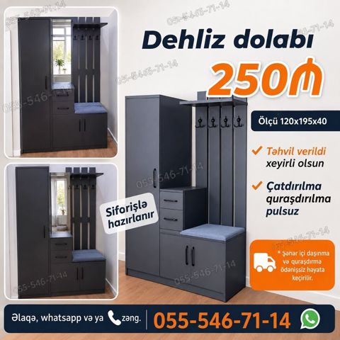 Dehliz dolabı – ölçü: 120×195×40 sm - Sifarişlə hazırlanır - Təhvil — Bakı