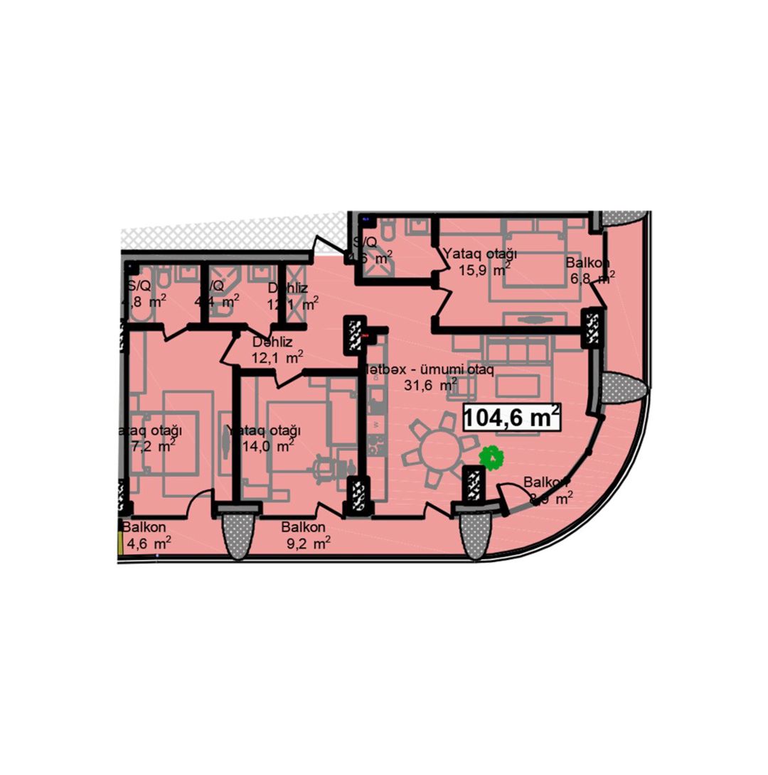 Satılır 4 otaqlı yeni tikili 134.1 m² — Mənzil, Bakı (7)
