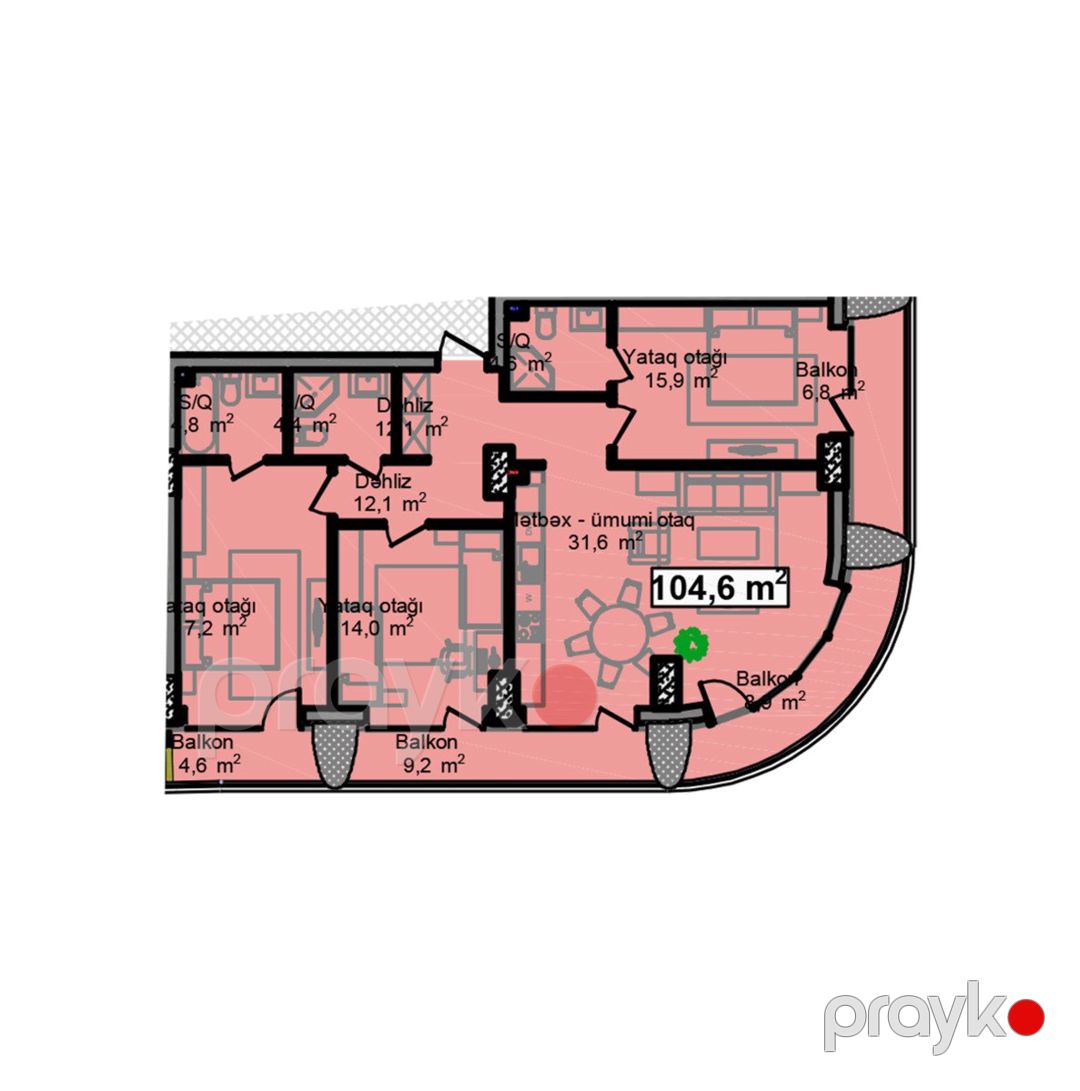 Satılır 4 otaqlı yeni tikili 134.1 m² — Mənzil, Bakı (7)