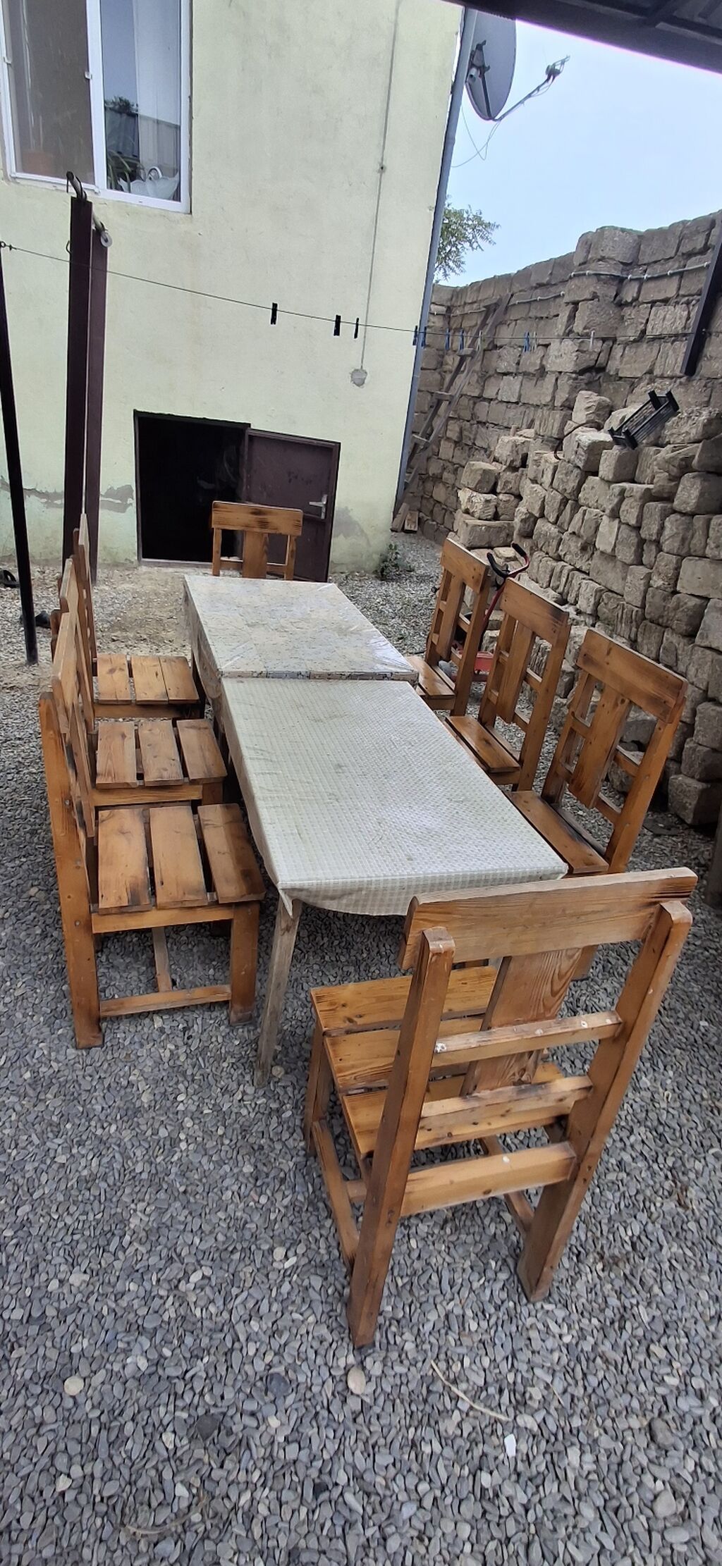 Taxta bağ dəsti – masa və 8 ədəd stul - Material: tam taxta, qalın və — Mebel, Bakı (3)