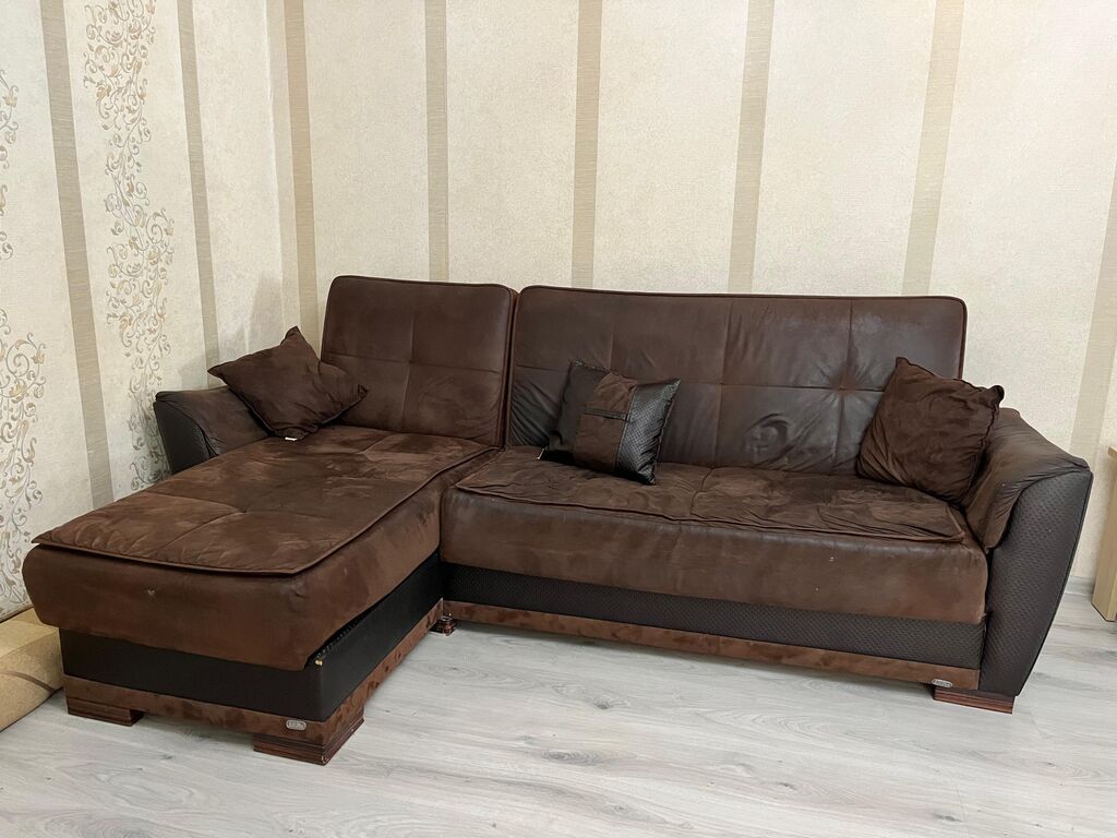 Künc divan dəsti – şokolad rəngi - Tərkib: L formalı künc divan + — Mebel, Bakı (3)