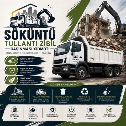 Söküntü və tullantı zibilinin daşınması xidməti - Söküntü işlərindən — Bakı