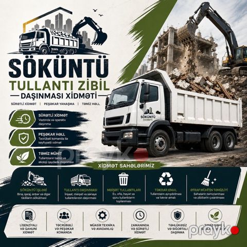 Söküntü və tullantı zibilinin daşınması xidməti - Söküntü işlərindən — Bakı