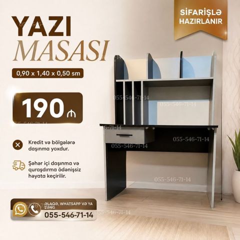 Yazı masası – sifarişlə hazırlanır. Ölçülər: 0,90 1,40 0,50 m — Bakı