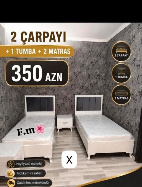 2 çarpayı + 1 tumba + 2 matras dəsti - Dəst tərkibi: 2 ədəd tək — Bakı