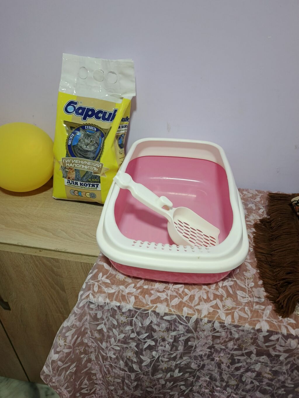 Pişik tualeti seti - Tualet qabı: İkiqat haşiyəli, çəhrayı-ağ rəngdə — Heyvanlar, Xırdalan (3)