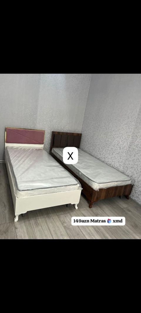 Tək nəfərlik çarpayılar – iki model: - Ağ rəngli, yumşaq başlıqlı — Bakı