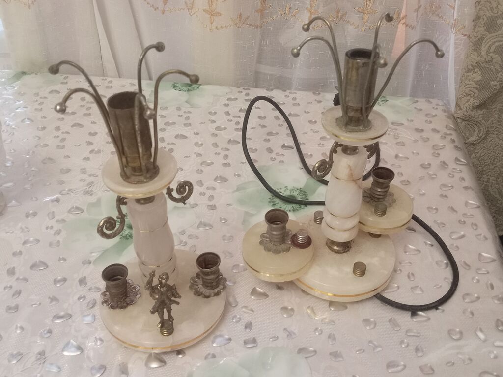 Antik masaüstü elektrik lampalarının dəsti - Korpus: ağ oniks/şüşəyə — İdman, hobi, istirahət, Bakı (4)