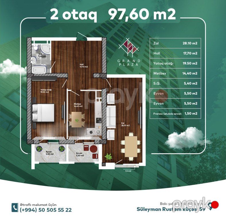 Satılır 2 otaqlı yeni tikili 98.1 m² — Mənzil, Bakı (3)