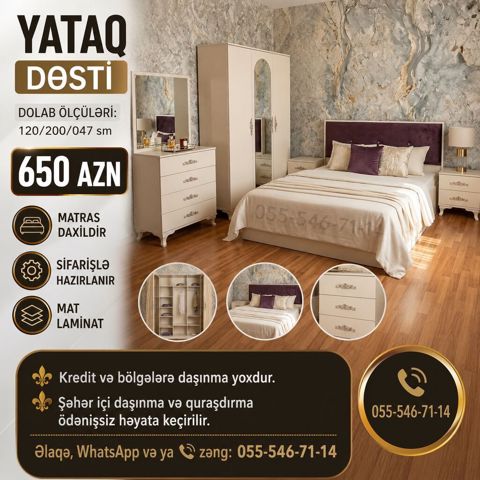 Yataq Dəsti - Qiymət: 650 AZN - Dolab ölçüləri: 120/200/047 sm — Bakı