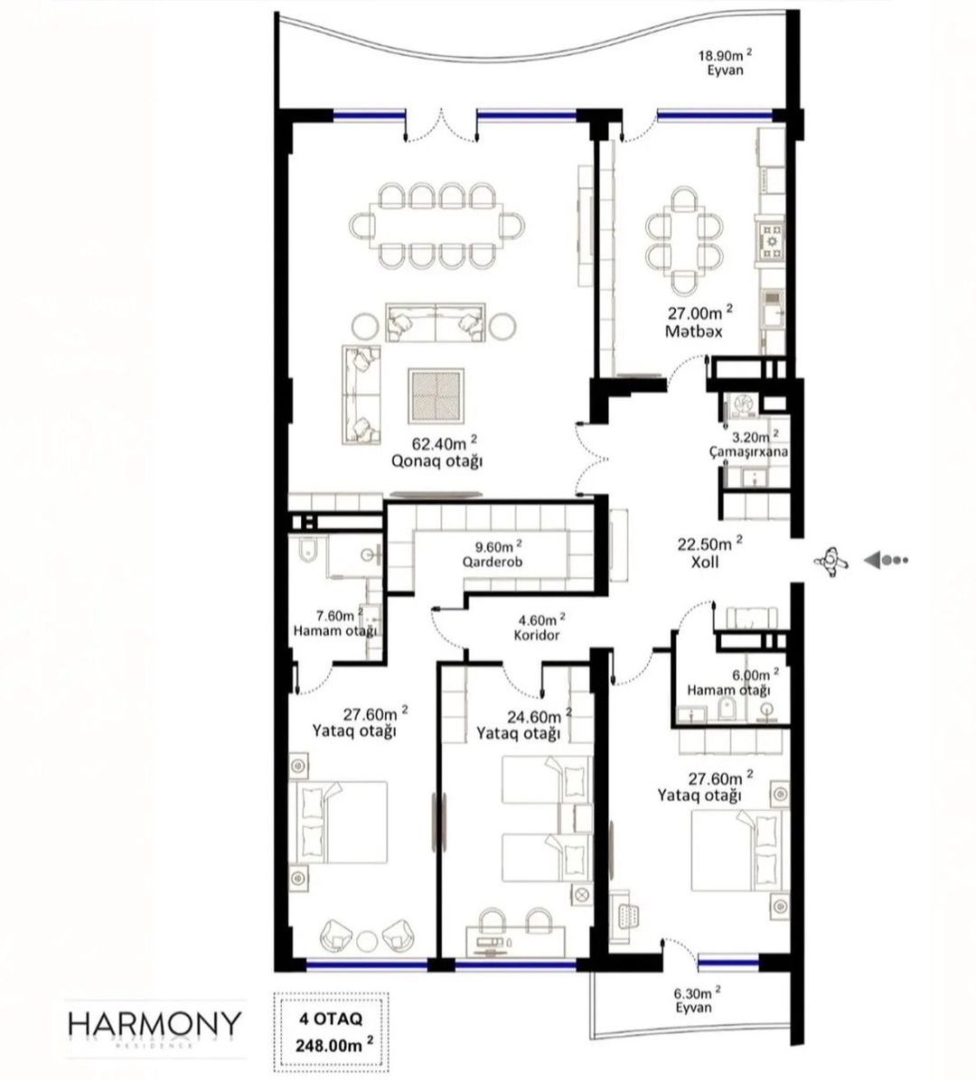 Satılır 4 otaqlı yeni tikili 248 m² — Mənzil, Bakı (4)
