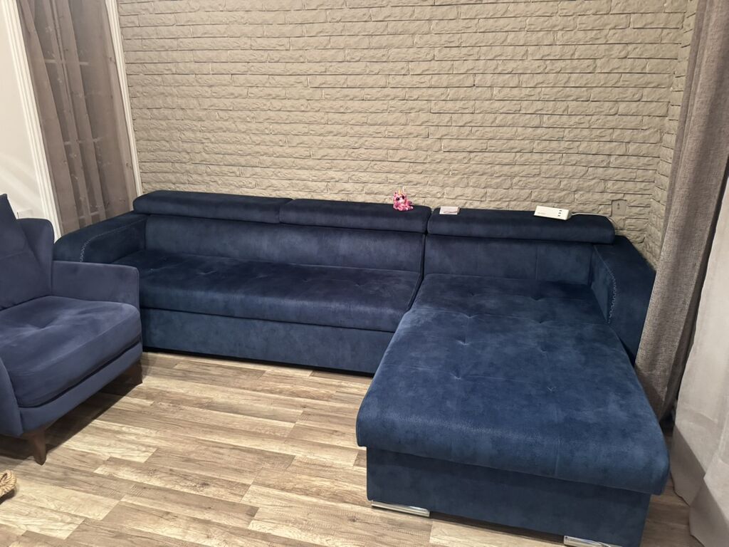Mavi rəngli yumşaq dəriyəoxşar parça ilə örtülmüş dəst: - 1 ədəd L — Mebel, Masazır (2)