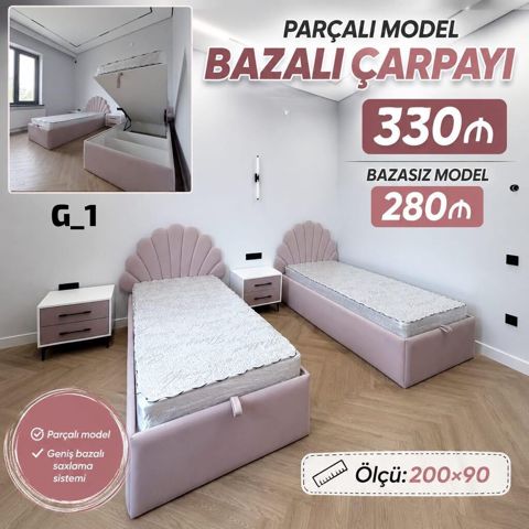 Parçalı model bazalı çarpayı – zərif pastel çəhrayı tonlarda, dəniz — Bakı